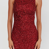 Helsi Backless Mini Dress Sequin Wine