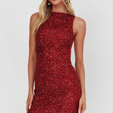 Helsi Backless Mini Dress Sequin Wine