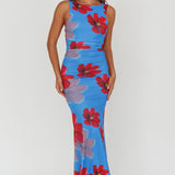 Helsi Low Back Maxi Dress Floral Blue