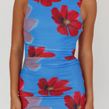 Helsi Low Back Maxi Dress Floral Blue