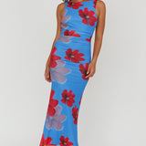 Helsi Low Back Maxi Dress Floral Blue