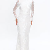 Helsi Long Sleeve Embellished Maxi Dress White
