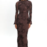 Helsi Long Sleeve Embellished Maxi Dress Brown