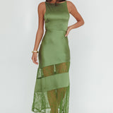 Helsi Low Back Lace Insert Maxi Dress Forest Green