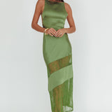 Helsi Low Back Lace Insert Maxi Dress Forest Green