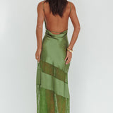 Helsi Low Back Lace Insert Maxi Dress Forest Green