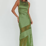 Helsi Low Back Lace Insert Maxi Dress Forest Green