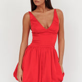 Eye Catching Balloon Skirt Mini Dress Red