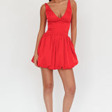 Eye Catching Balloon Skirt Mini Dress Red
