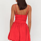 Eye Catching Balloon Skirt Mini Dress Red