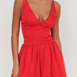 Eye Catching Balloon Skirt Mini Dress Red