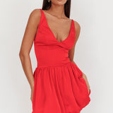 Eye Catching Balloon Skirt Mini Dress Red
