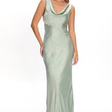 Good Intentions Cowl Neck Open Back Maxi Dress Sage
