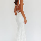 Autumn Moon Strappy Back Maxi Dress Textured White