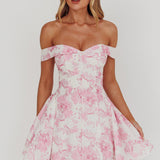Courting Off-Shoulder Mini Dress Floral Pink