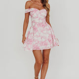 Courting Off-Shoulder Mini Dress Floral Pink