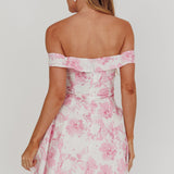 Courting Off-Shoulder Mini Dress Floral Pink