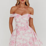 Courting Off-Shoulder Mini Dress Floral Pink