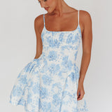 Courting Cami Strap Mini Dress Floral Blue