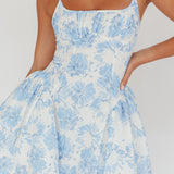 Courting Cami Strap Mini Dress Floral Blue