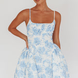 Courting Cami Strap Mini Dress Floral Blue