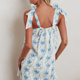 Annalee Tied Shoulder Mini Dress Floral Blue