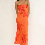 Minnesota Strapless Cowl Back Dress Floral Orange