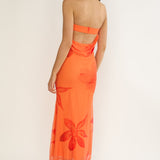 Minnesota Strapless Cowl Back Dress Floral Orange