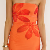 Minnesota Strapless Cowl Back Dress Floral Orange