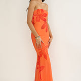 Minnesota Strapless Cowl Back Dress Floral Orange