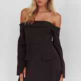 Laviniah Foldover Long Sleeve Mini Dress Black
