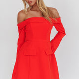 Laviniah Foldover Long Sleeve Mini Dress Red