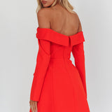 Laviniah Foldover Long Sleeve Mini Dress Red