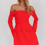 Laviniah Foldover Long Sleeve Mini Dress Red