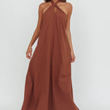 Cheer Twist Halterneck Maxi Dress Chocolate