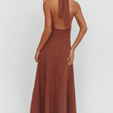 Cheer Twist Halterneck Maxi Dress Chocolate