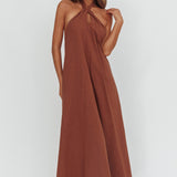 Cheer Twist Halterneck Maxi Dress Chocolate