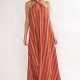 Cheer Backless Halter Maxi Dress Pink Multi