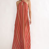 Cheer Backless Halter Maxi Dress Pink Multi