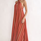 Cheer Backless Halter Maxi Dress Pink Multi