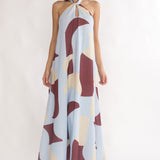 Mireille Backless Halter Maxi Dress Print Chocolate
