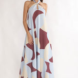 Mireille Backless Halter Maxi Dress Print Chocolate