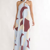 Mireille Backless Halter Maxi Dress Print Chocolate
