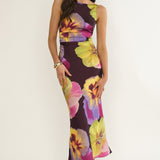 Floating Strappy Low Back Maxi Dress Pansies Plum
