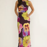 Floating Strappy Low Back Maxi Dress Pansies Plum