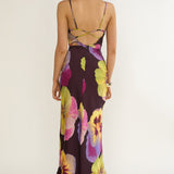 Floating Strappy Low Back Maxi Dress Pansies Plum