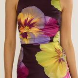 Floating Strappy Low Back Maxi Dress Pansies Plum