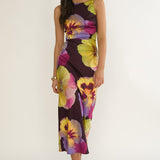 Floating Strappy Low Back Maxi Dress Pansies Plum