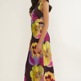 Floating Strappy Low Back Maxi Dress Pansies Plum