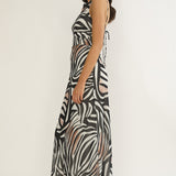 Floating Tied Low Back Maxi Dress Print Black/White